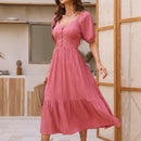 VCAY Vestido linea A con boton delantero de manga farol