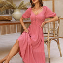 VCAY Vestido linea A con boton delantero de manga farol