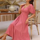 VCAY Vestido linea A con boton delantero de manga farol