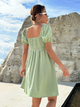 Qutie Vestido de cuello cuadrado de manga farol pecho con fruncido