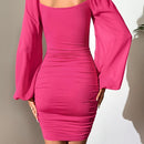 Tall Vestido ajustado de cuello scoop de manga farol fruncido lateral