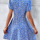 VCAY Vestido con estampado floral de cuello V profundo de manga farol