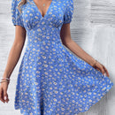 VCAY Vestido con estampado floral de cuello V profundo de manga farol