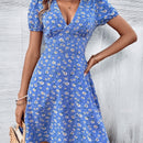 VCAY Vestido con estampado floral de cuello V profundo de manga farol