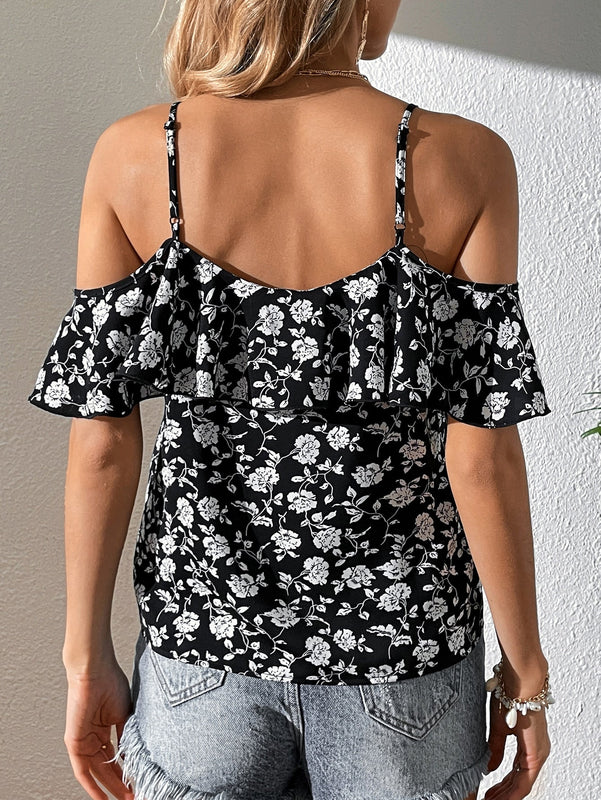 VCAY Blusa con estampado floral de hombros descubiertos