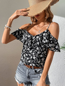VCAY Blusa con estampado floral de hombros descubiertos