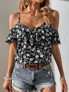 VCAY Blusa con estampado floral de hombros descubiertos