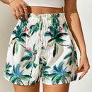 VCAY Shorts de pierna ancha con estampado tropical con nudo delantero de cintura con volante
