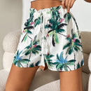 VCAY Shorts de pierna ancha con estampado tropical con nudo delantero de cintura con volante