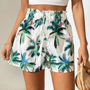 VCAY Shorts de pierna ancha con estampado tropical con nudo delantero de cintura con volante