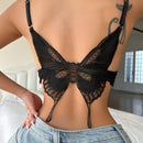 Sujetador De Bralette De Encaje Con Detalle De Forma De Mariposa Y Lazo Frontal