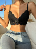 Sujetador De Bralette De Encaje Con Detalle De Forma De Mariposa Y Lazo Frontal