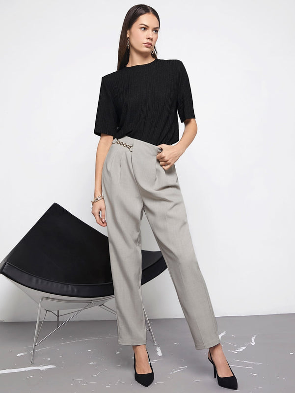 Bizwear pantalones de talle alto con diseno de cadena ropa de trabajo