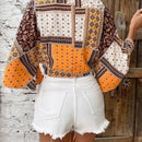 VCAY Top crop con estampado de panuelo con paisley con cordon delantero