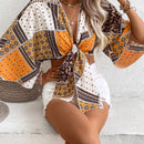 VCAY Top crop con estampado de panuelo con paisley con cordon delantero