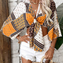 VCAY Top crop con estampado de panuelo con paisley con cordon delantero