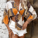 VCAY Top crop con estampado de panuelo con paisley con cordon delantero