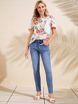 EMERY ROSE Blusa con estampado floral de manga farol