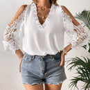 VCAY Blusa con encaje en contraste de hombros descubiertos