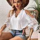 VCAY Blusa con encaje en contraste de hombros descubiertos