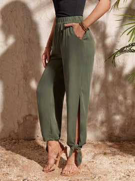 Vcay pantalones con abertura bajo con nudo