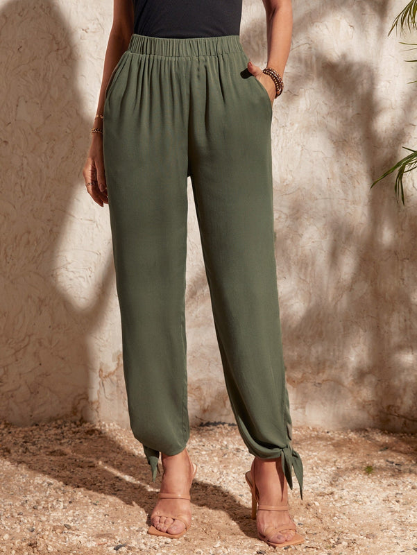 Vcay pantalones con abertura bajo con nudo