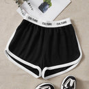 EZwear Shorts de cintura con cinta con letra ribete en contraste
