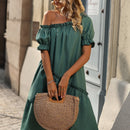 VCAY Vestido de hombros descubiertos ribete fruncido de manga farol