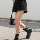 DAZY Shorts en mezclilla de talle alto bajo crudo