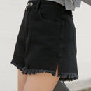 DAZY Shorts en mezclilla de talle alto bajo crudo