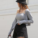 DAZY Shorts en mezclilla de talle alto bajo crudo
