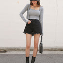 DAZY Shorts en mezclilla de talle alto bajo crudo