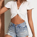 VCAY Camisa crop girante delantero de manga mariposa