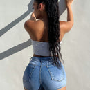 SXY Shorts en mezclilla desgarro ribete crudo