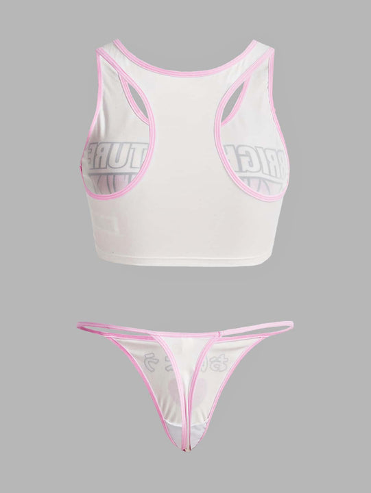 ROMWE Anime Set de lenceria con letra con estampado de figura de dibujos animados unido en contraste