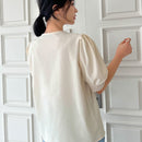 DAZY Blusa De Encaje Guipure Con Mangas Abullonadas Y Botones En La Parte Delantera