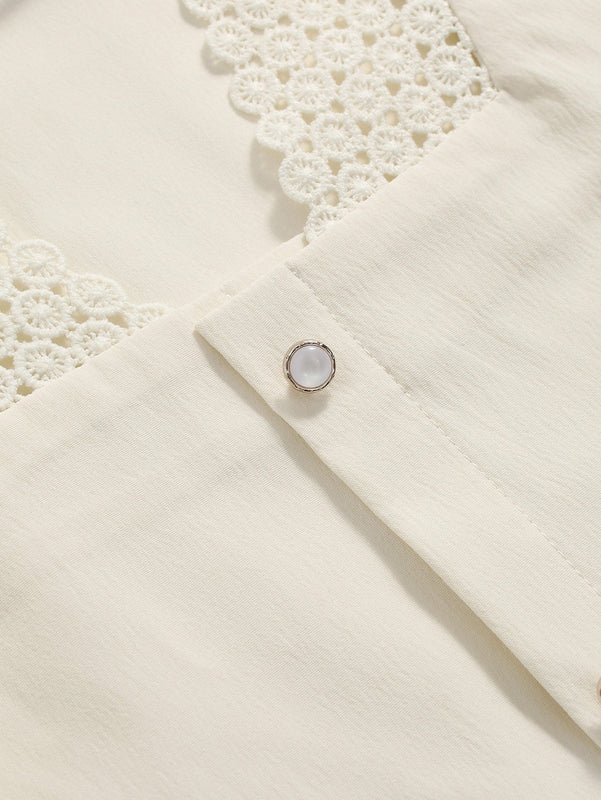 DAZY Blusa De Encaje Guipure Con Mangas Abullonadas Y Botones En La Parte Delantera