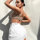 Shorts en mezclilla de cintura con volante bajo de doblez