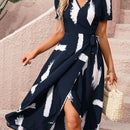 Prive Vestido cruzado con estampado de pincelada con cinturon