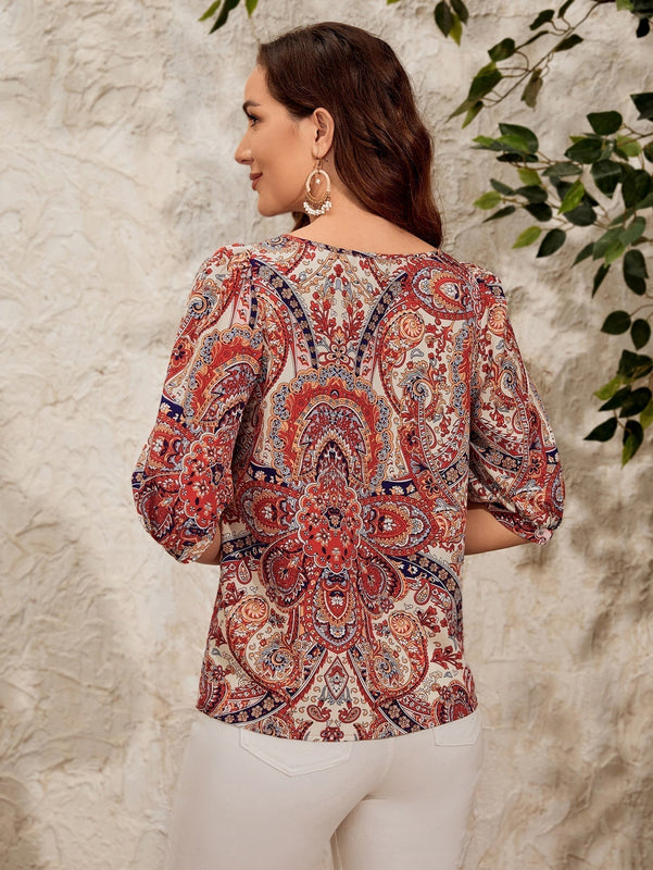 EMERY ROSE Blusa con estampado de paisley de manga farol