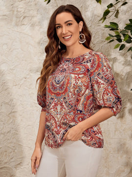 EMERY ROSE Blusa con estampado de paisley de manga farol