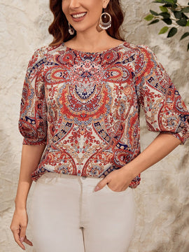 EMERY ROSE Blusa con estampado de paisley de manga farol
