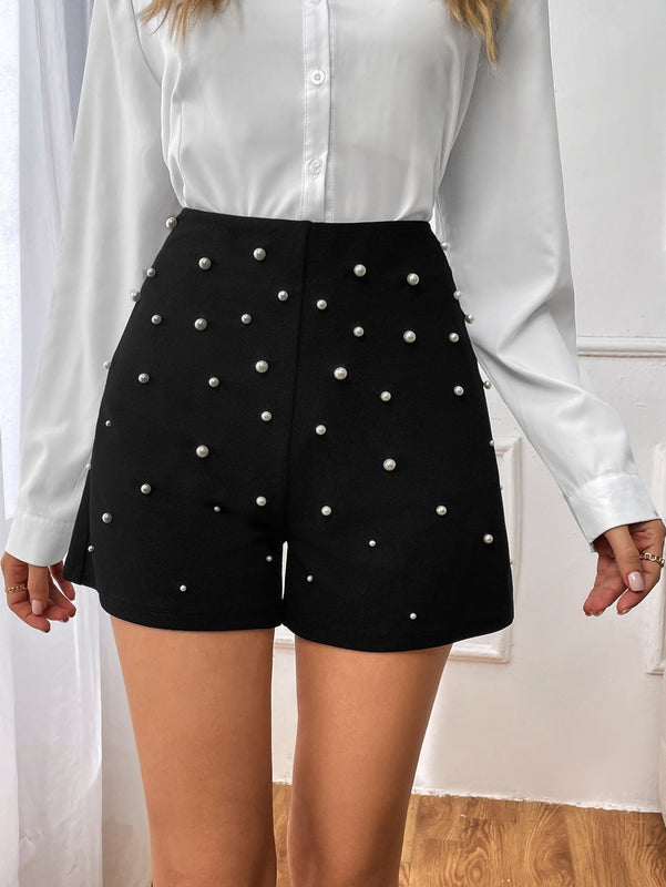 Prive Shorts con cuenta de perla de talle alto