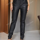 Eilly bazar pantalones de cintura con cordon con bolsillo lateral con solapa pu