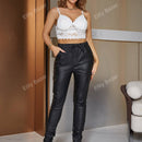 Eilly bazar pantalones de cintura con cordon con bolsillo lateral con solapa pu