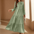 Frenchy Vestido de cuello con cordon de manga farol bajo con fruncido
