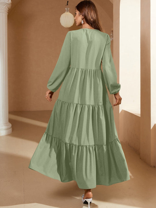 Frenchy Vestido de cuello con cordon de manga farol bajo con fruncido