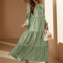 Frenchy Vestido de cuello con cordon de manga farol bajo con fruncido