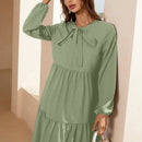 Frenchy Vestido de cuello con cordon de manga farol bajo con fruncido