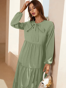 Frenchy Vestido de cuello con cordon de manga farol bajo con fruncido